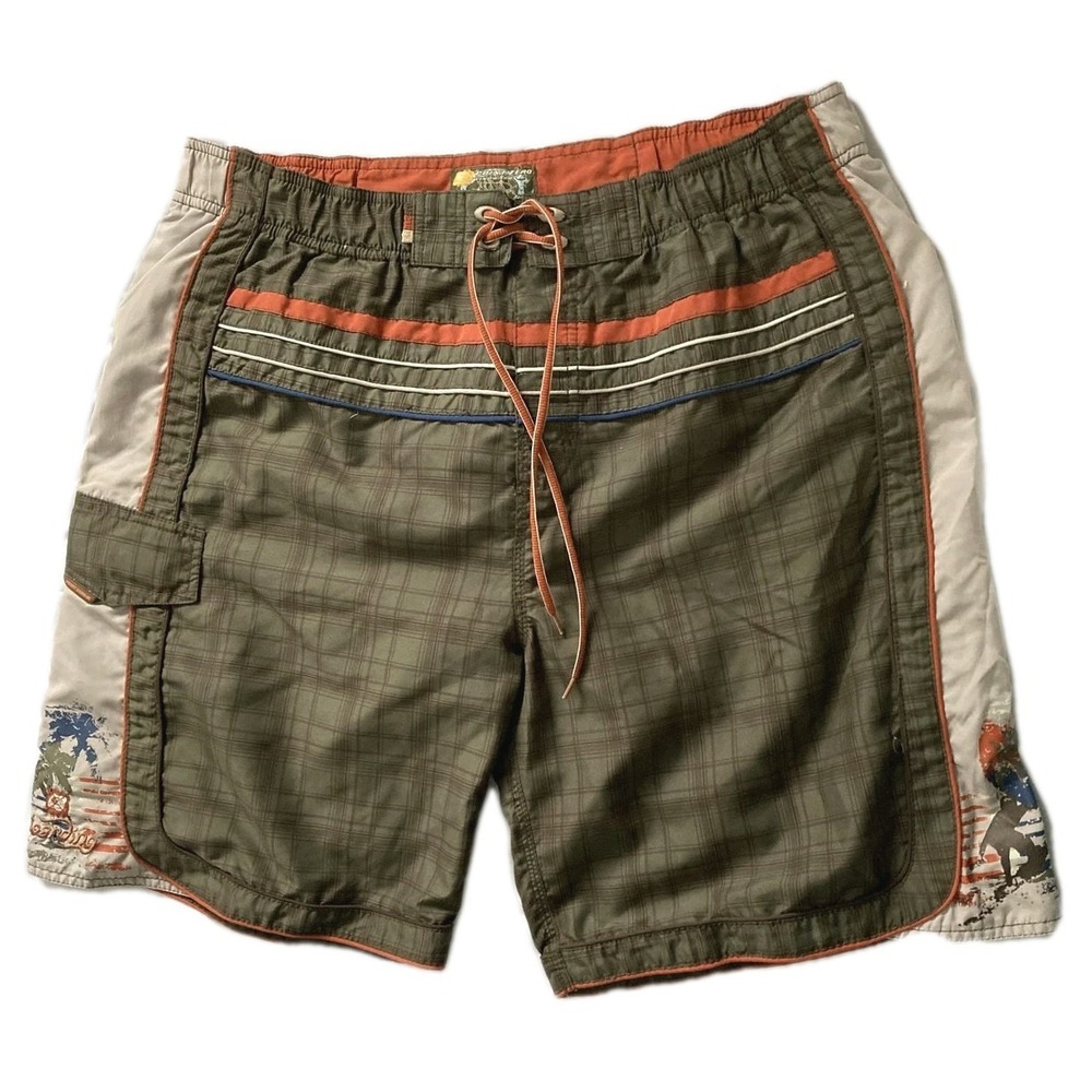 Point Zero Swim Trunks Shorts Mens XL Plaid Board Cargo Lined Drawstring EUC